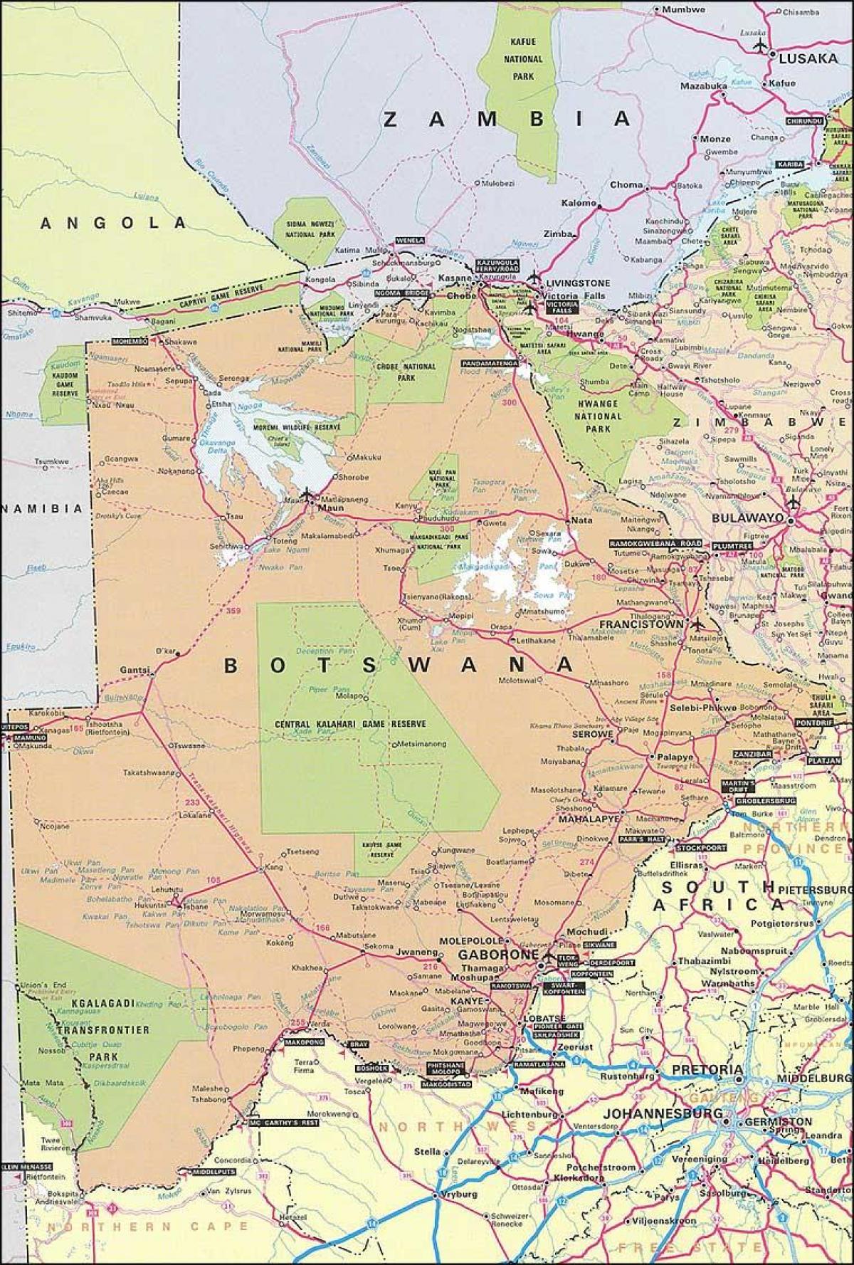 peta Botswana peta dengan jarak