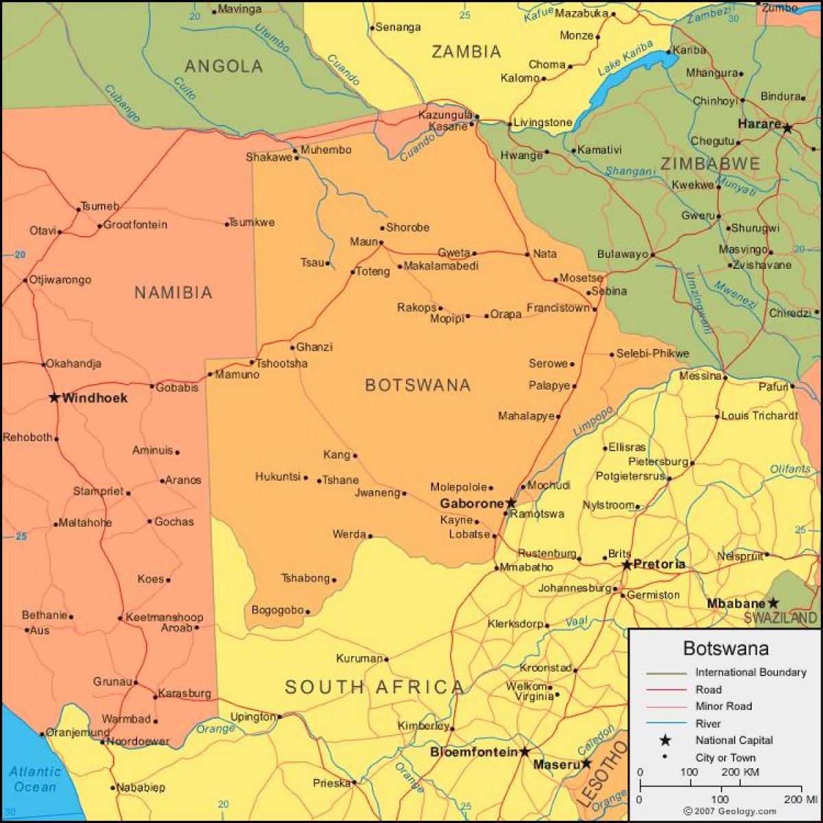 peta Botswana menunjukkan semua kampung-kampung