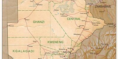 Peta Botswana menunjukkan kota dan desa